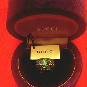 Authentic Gucci Men's Ring with Green Stone. GGARD RING 55MM or 7 1/2